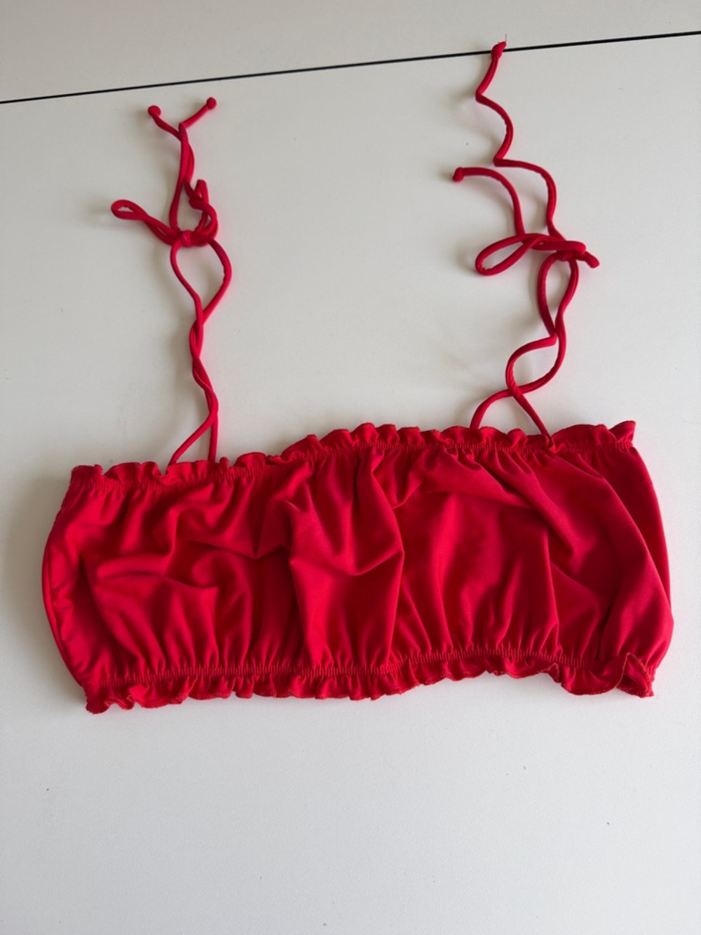 Reformation Bright Red Ruffle Bandeau Top XL